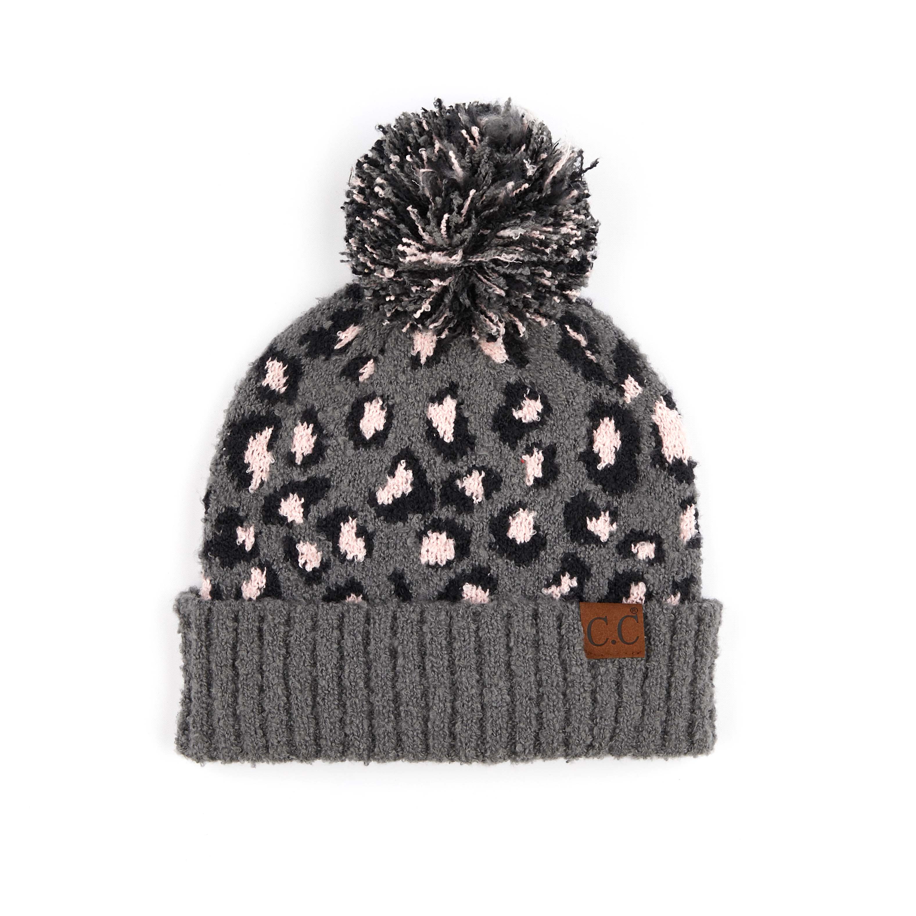 Leopard Knit Pom Beanie