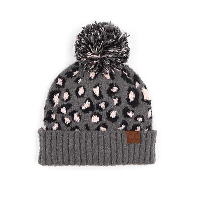 Leopard Knit Pom Beanie
