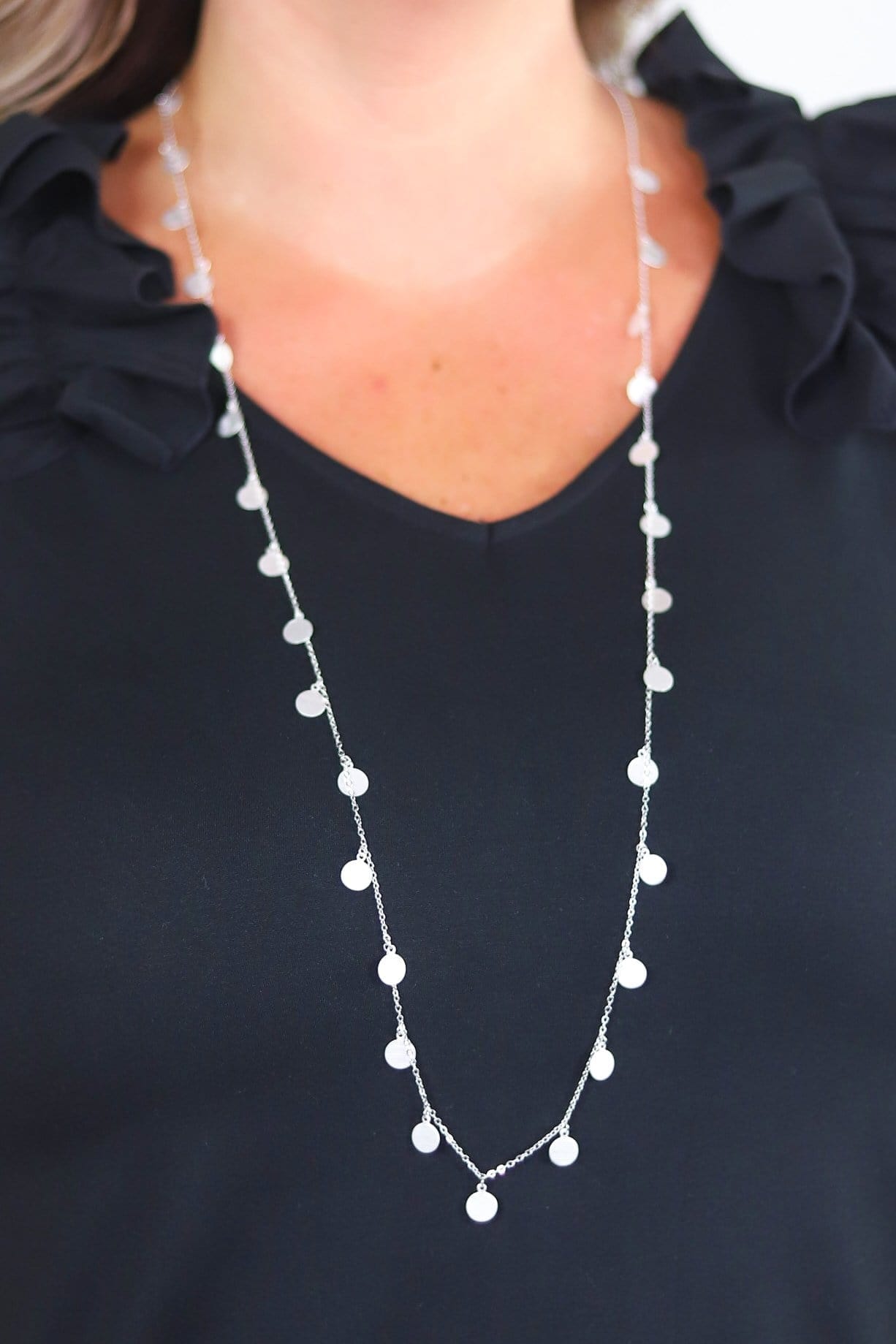 Matte Silver Mini Disc Long Necklace