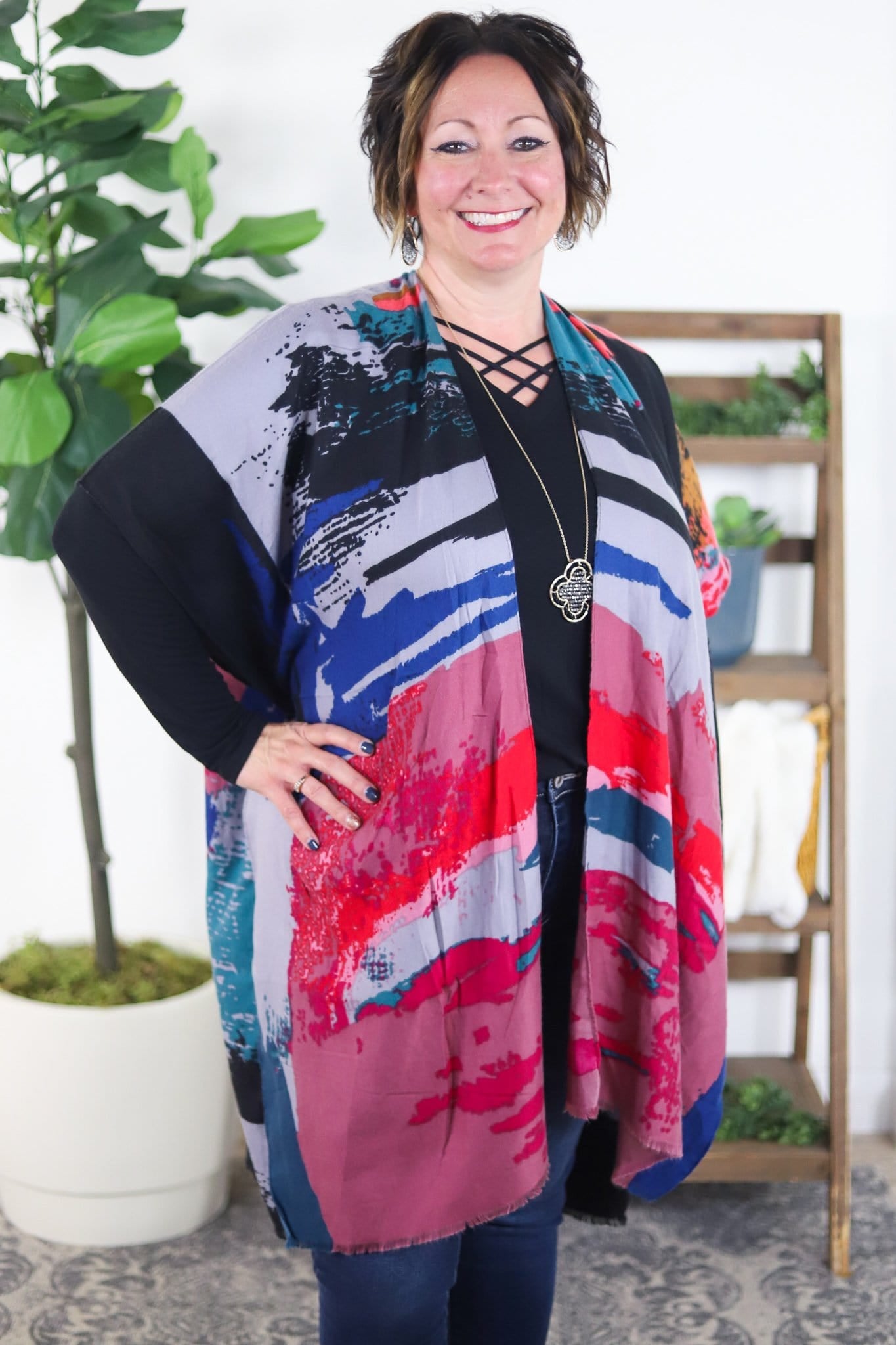 Abstract Circle Silky Kimono