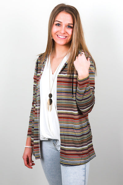 Red Multi Stripe Light Weight Hoodie