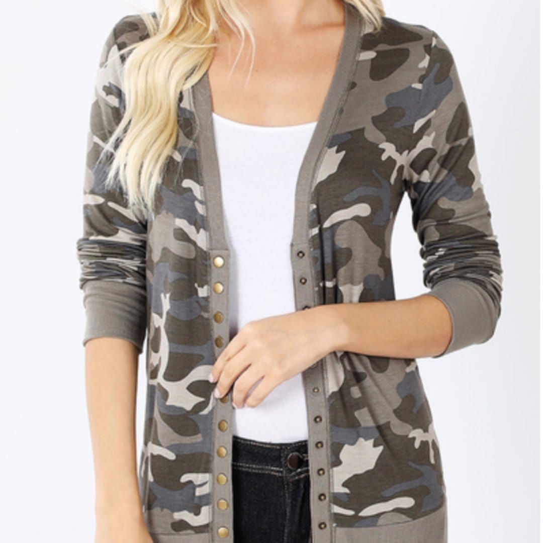 Dusty Camouflage Snap Cardigan