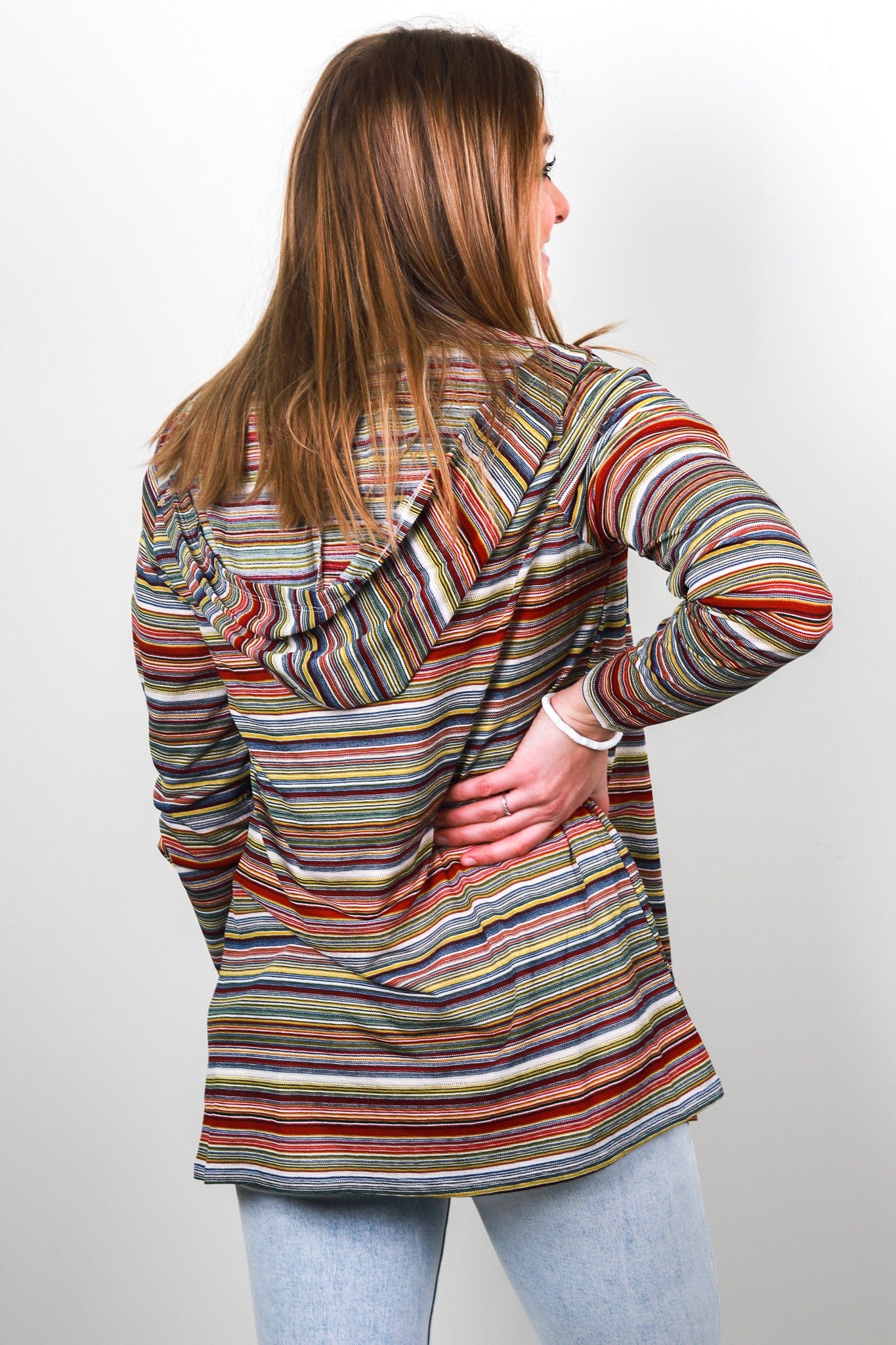 Red Multi Stripe Light Weight Hoodie