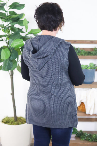 Solid Knit Hooded & Pocket Vest