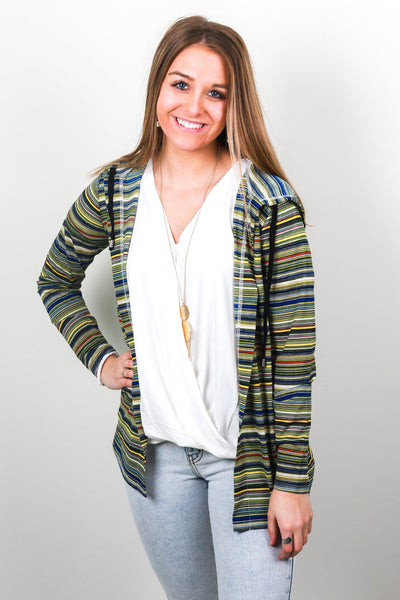 Green Multi Stripe Light Weight Hoodie