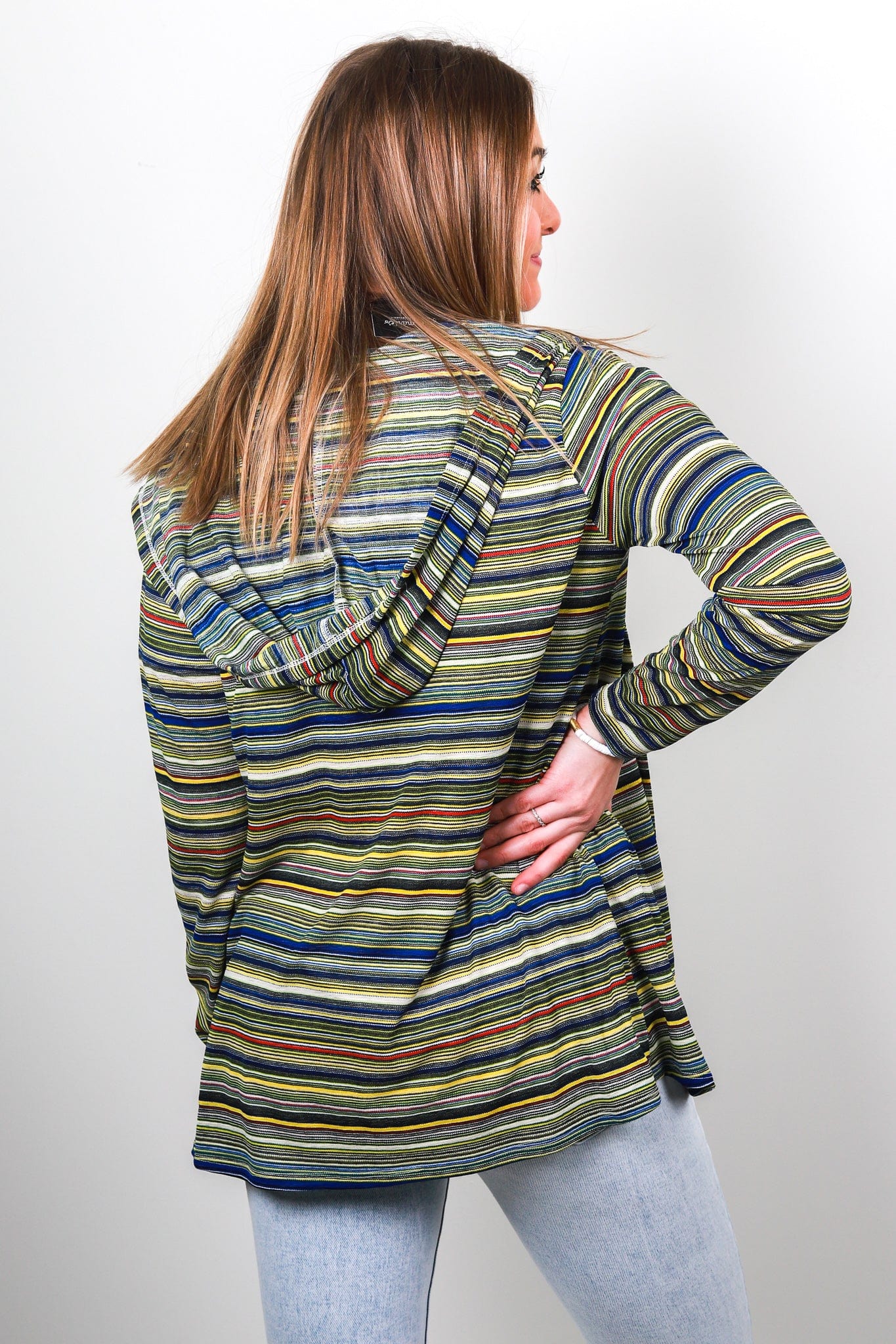 Green Multi Stripe Light Weight Hoodie