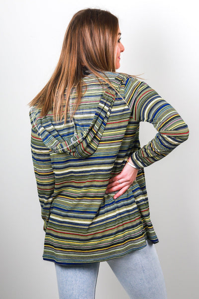 Green Multi Stripe Light Weight Hoodie