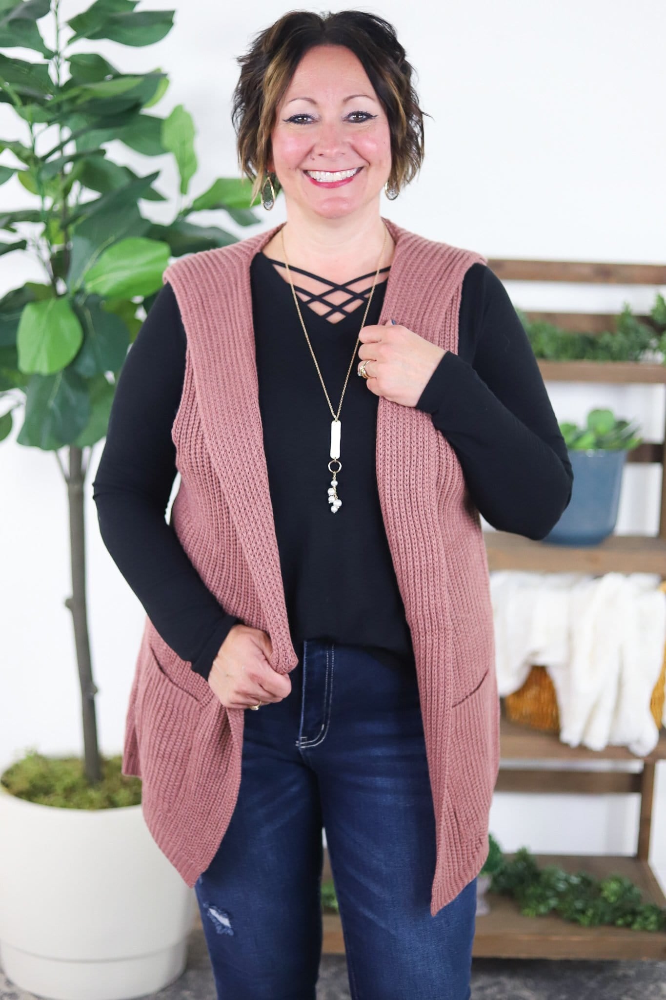 Solid Knit Hooded & Pocket Vest
