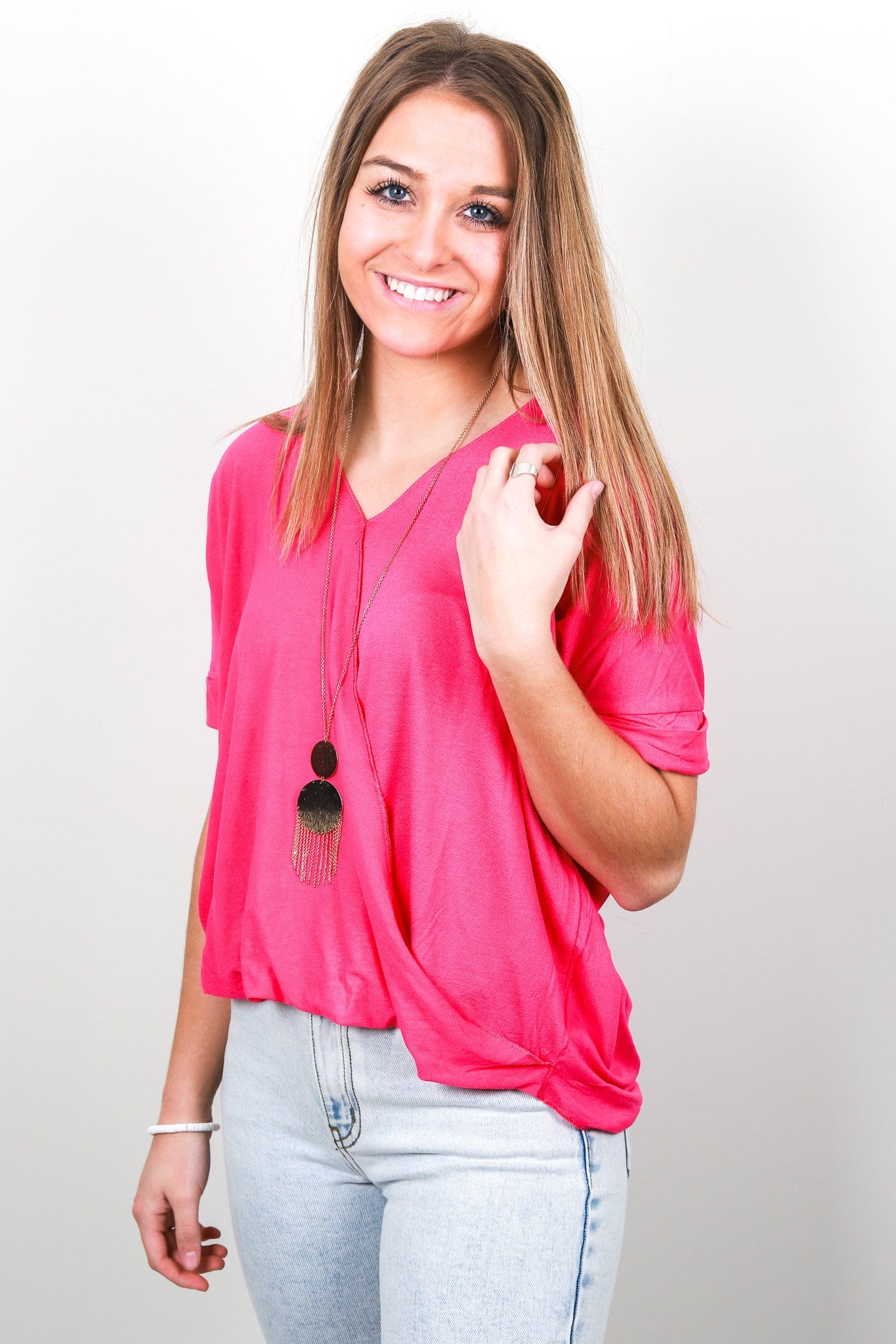 Fuchsia Cross Front Top