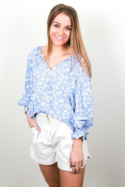 Chambray Floral Blouse