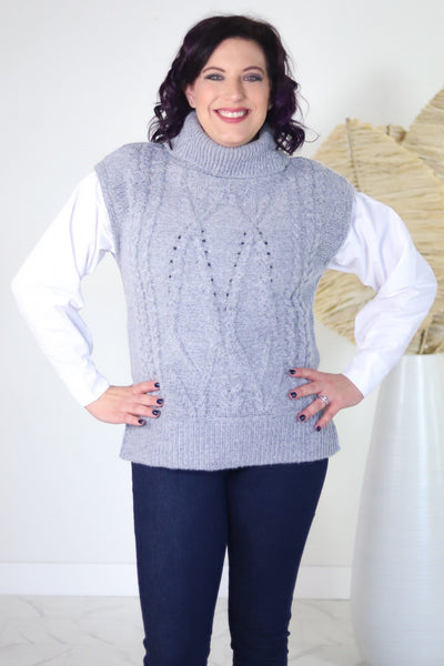 Heathered Grey Cable Shirt Insert Cowl Sweater