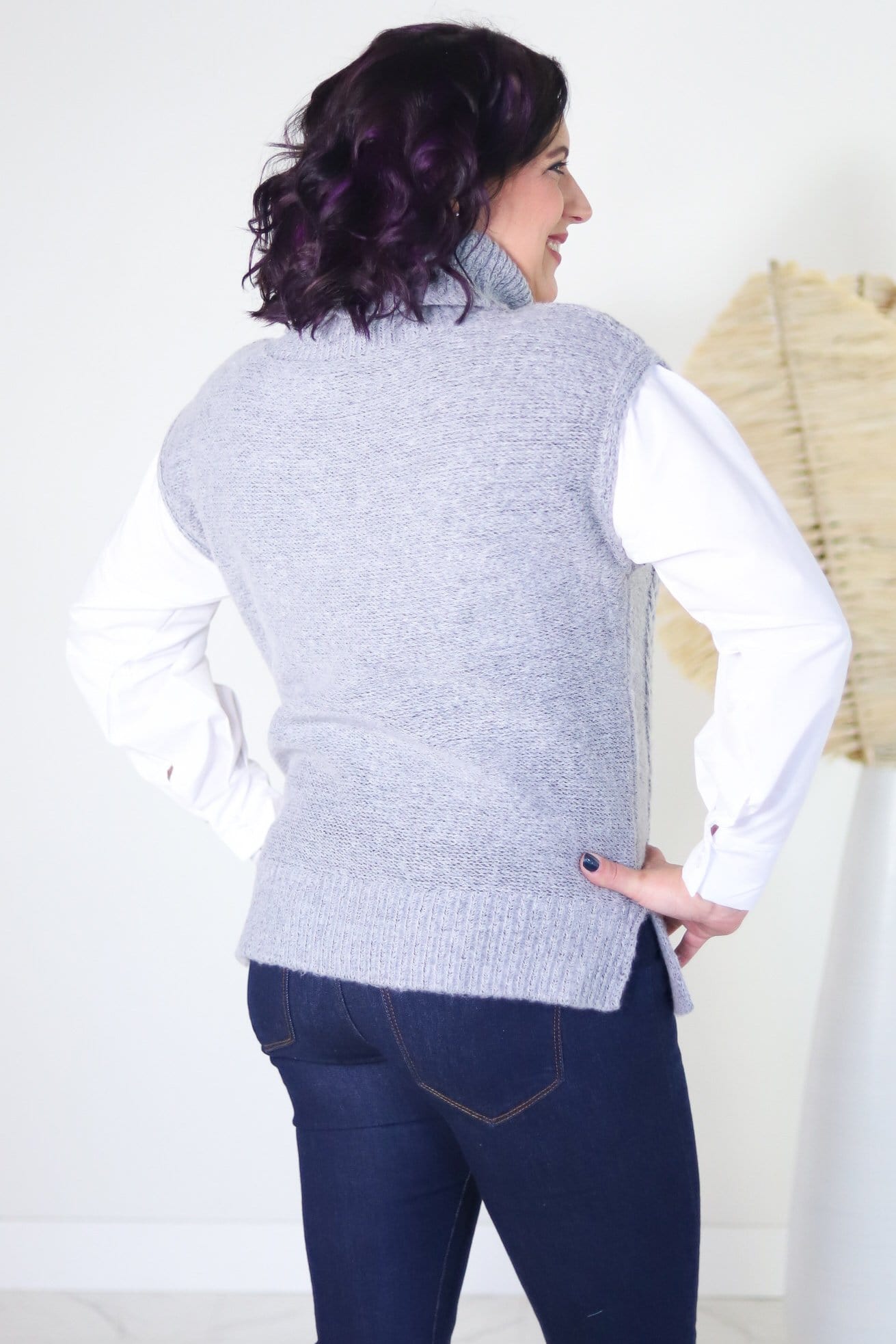 Heathered Grey Cable Shirt Insert Cowl Sweater