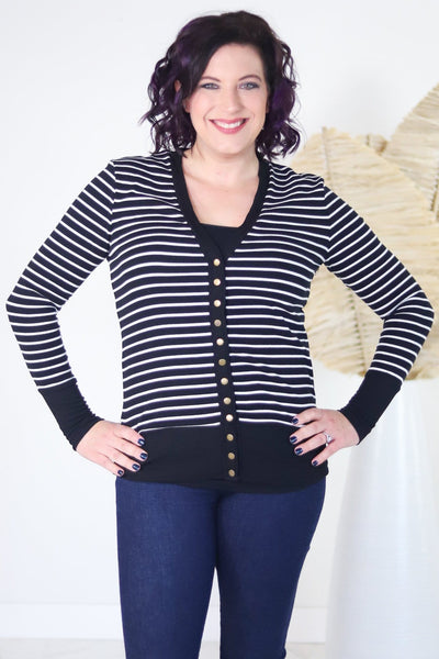 Stripe V-Neck Button Down Cardigan