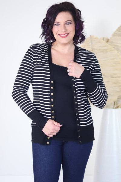 Stripe V-Neck Button Down Cardigan
