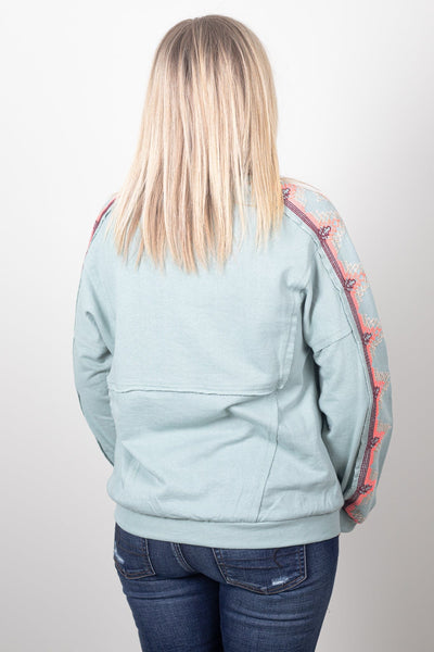 Sage Embroidered Sleeve Knit Top