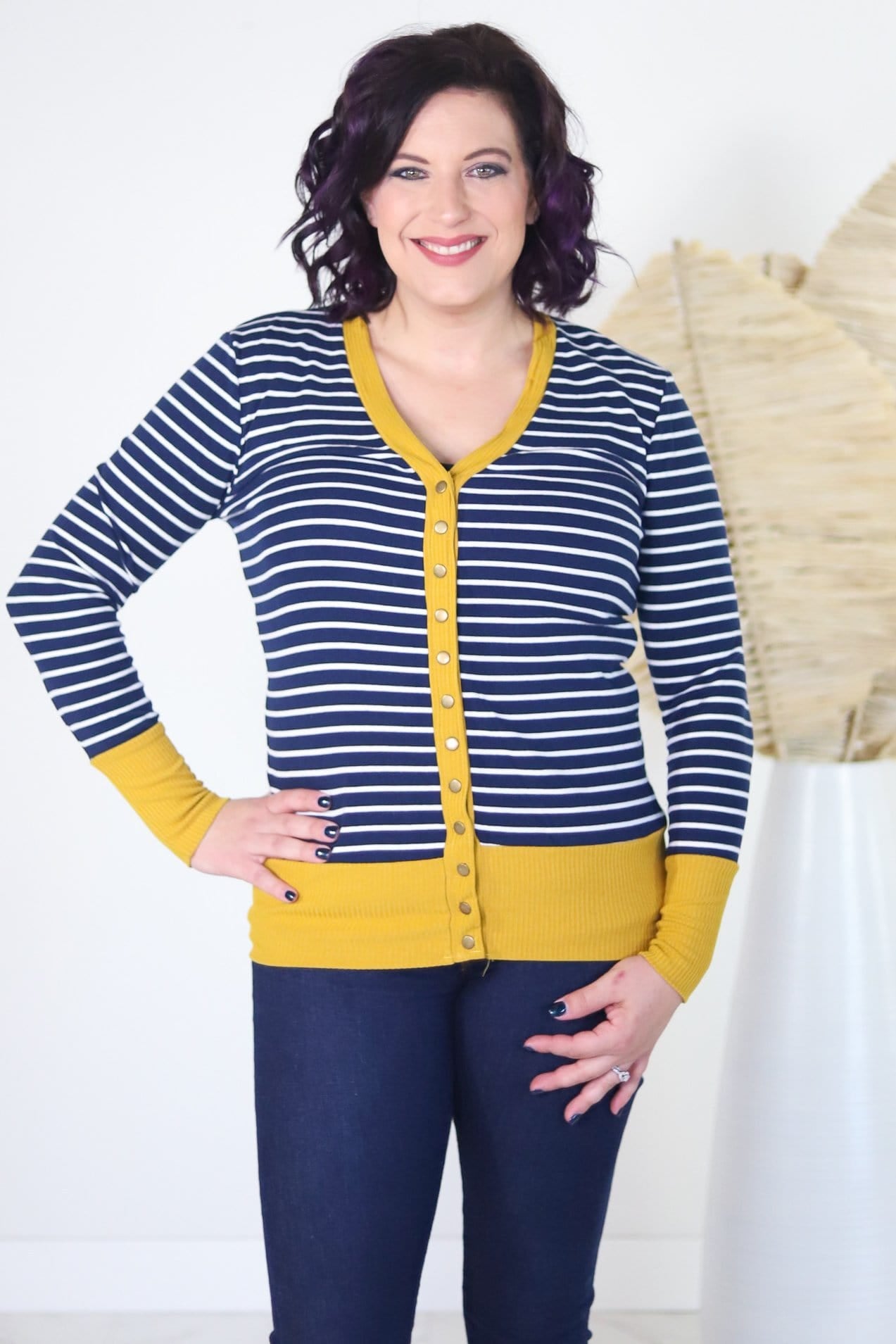 Stripe V-Neck Button Down Cardigan