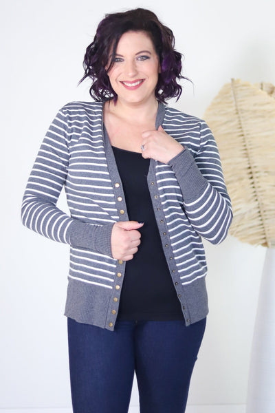 Stripe V-Neck Button Down Cardigan