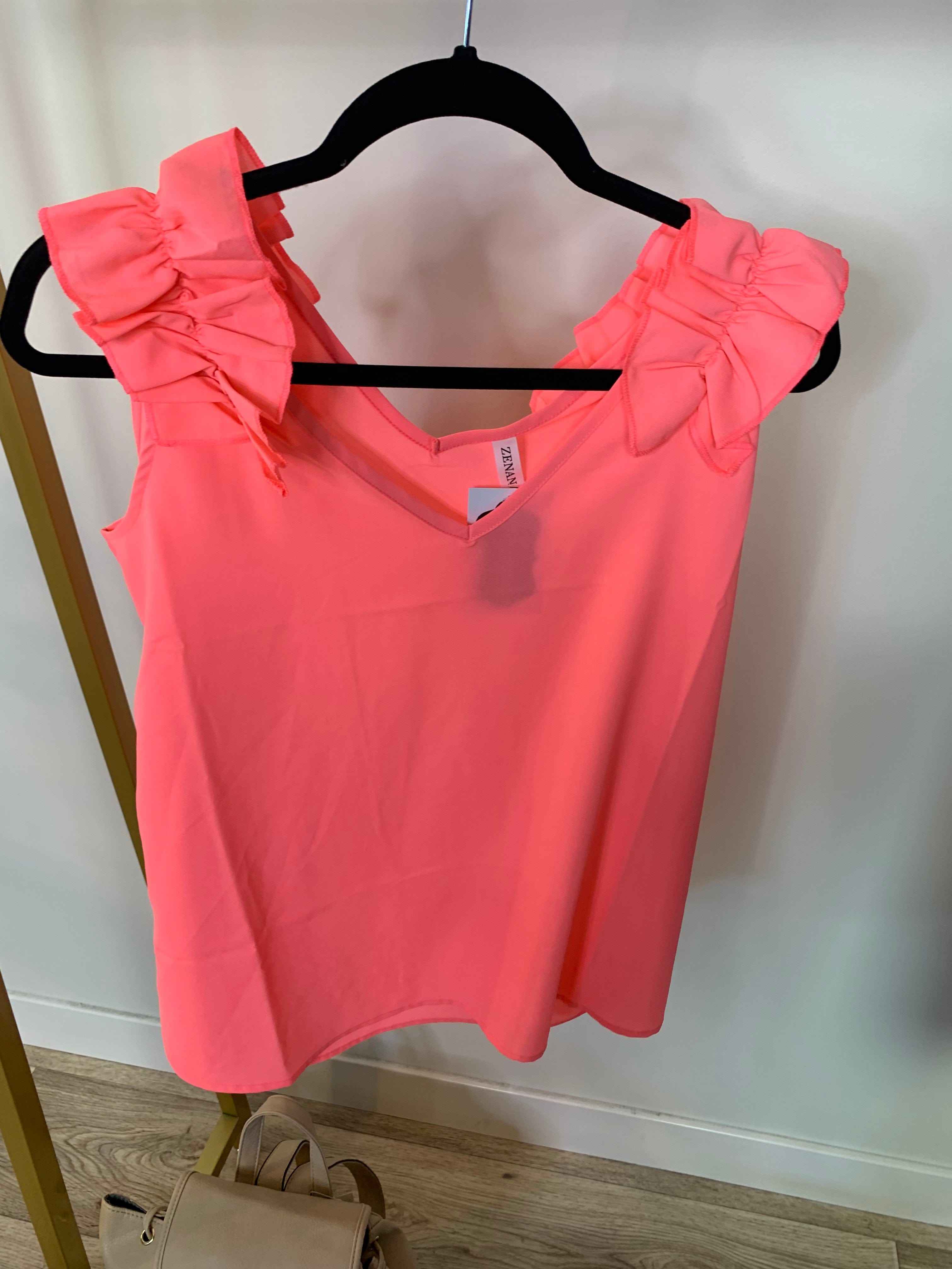 Neon Pink Ruffle Detail Tank