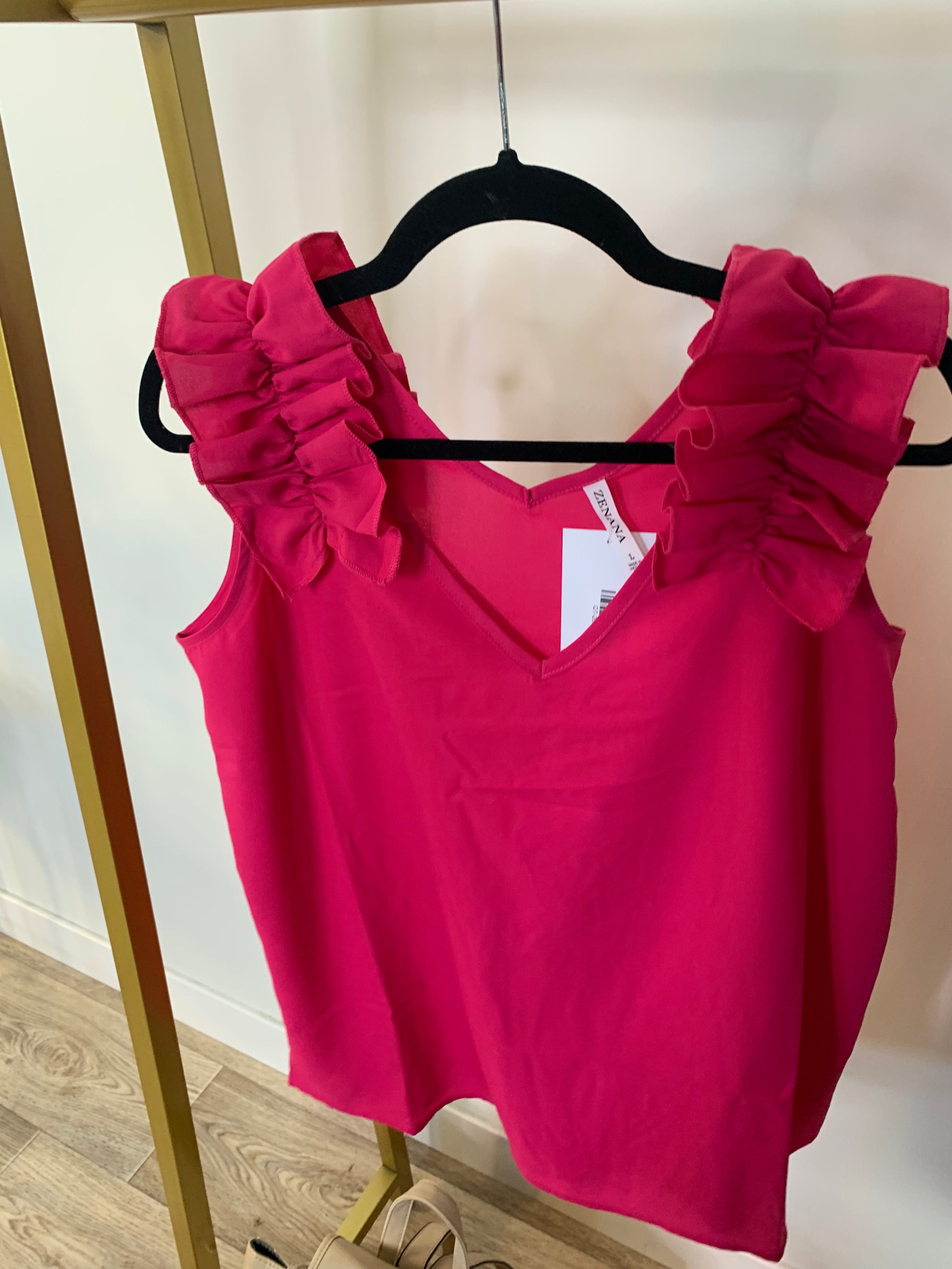 Hot Pink Ruffle Detail Tank