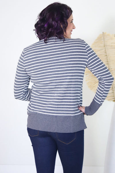 Stripe V-Neck Button Down Cardigan