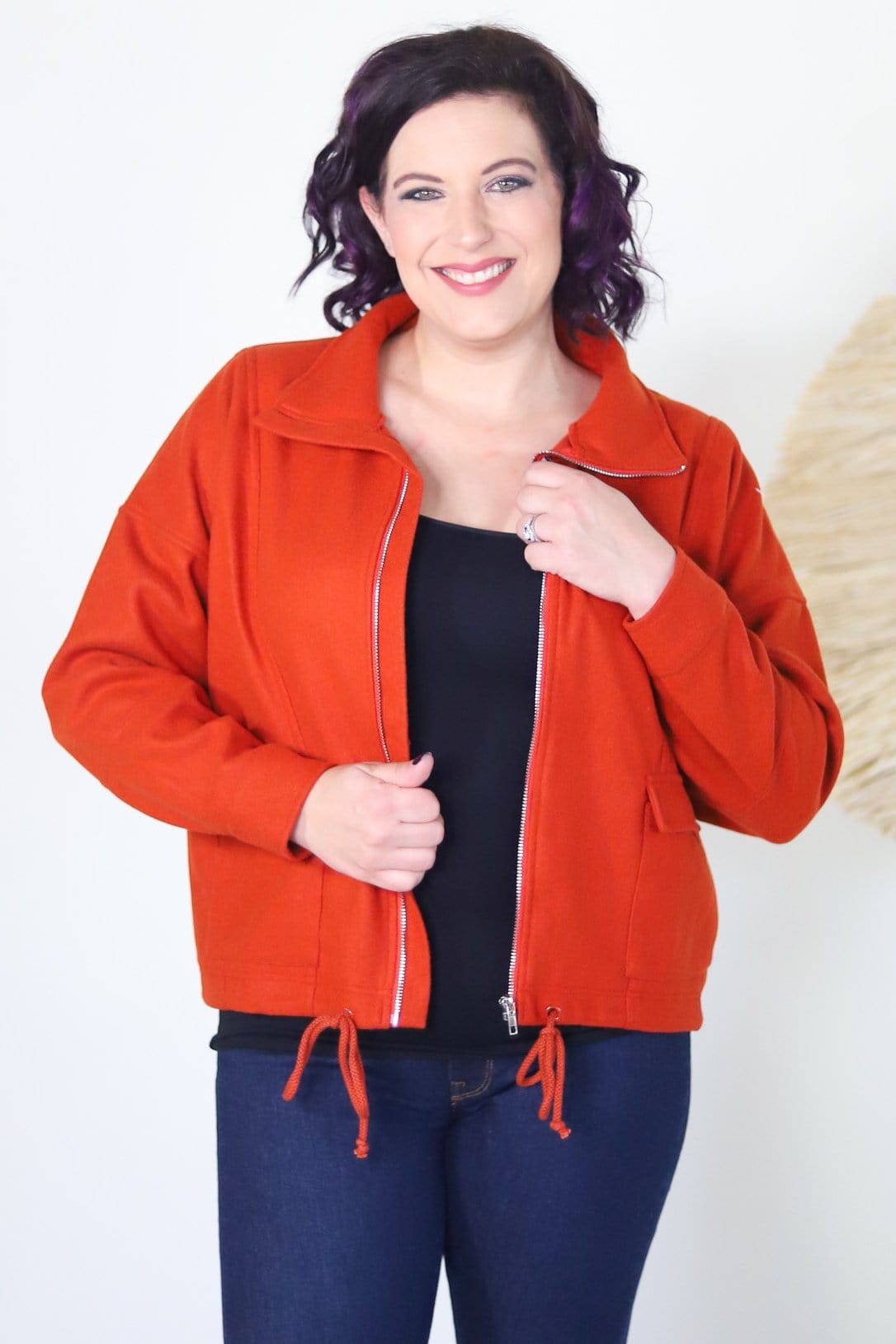 Rust Collared Drawstring Hem Jacket