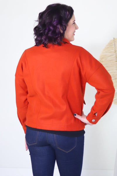 Rust Collared Drawstring Hem Jacket