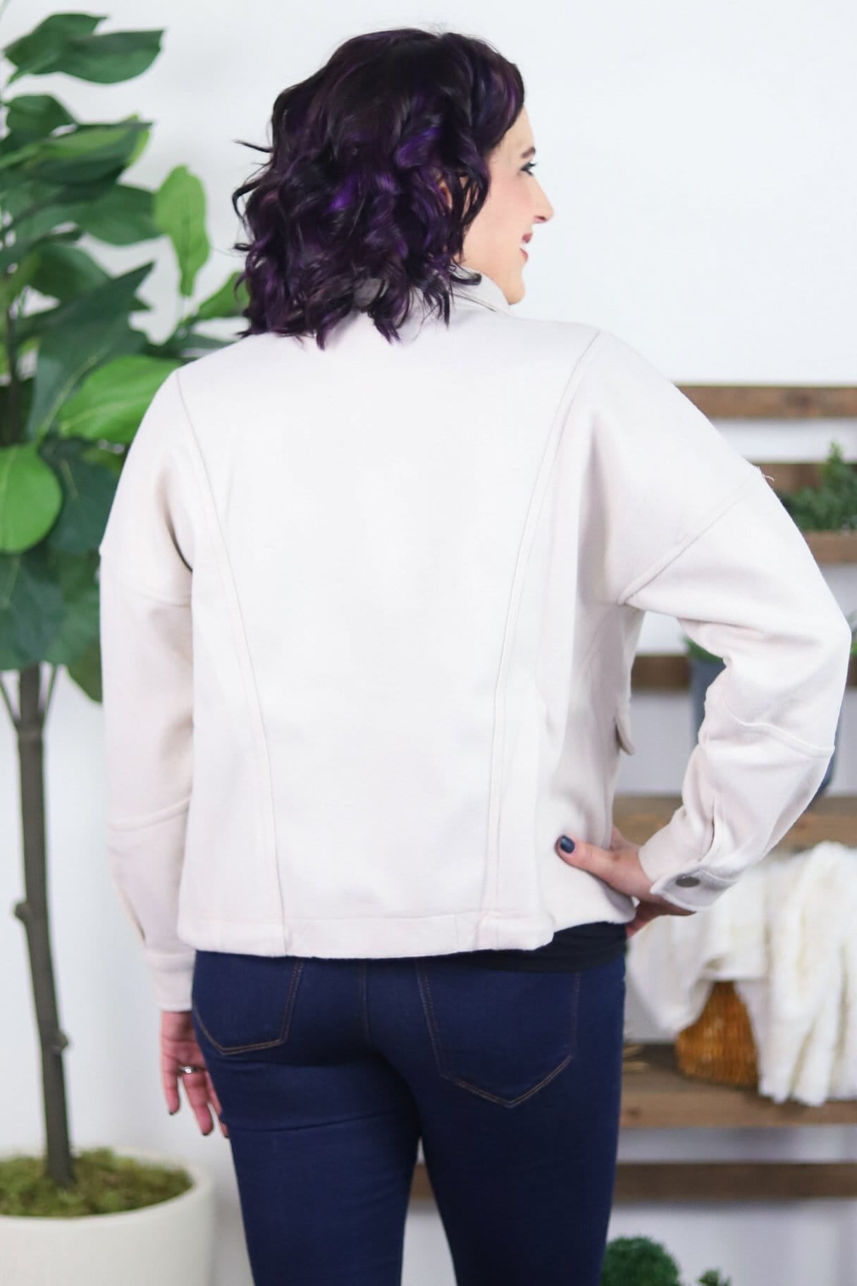 Bone Collared Drawstring Hem Jacket