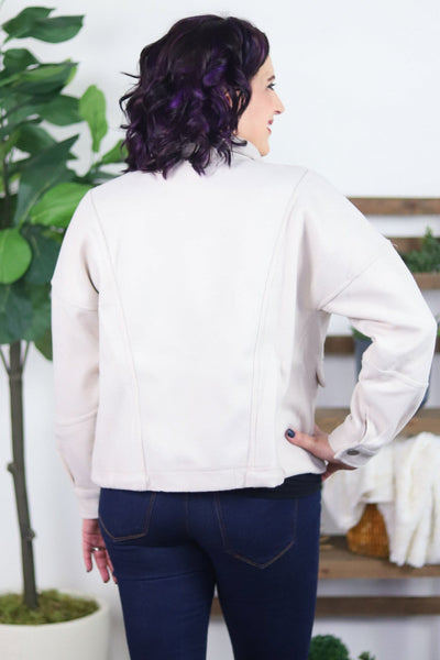 Bone Collared Drawstring Hem Jacket