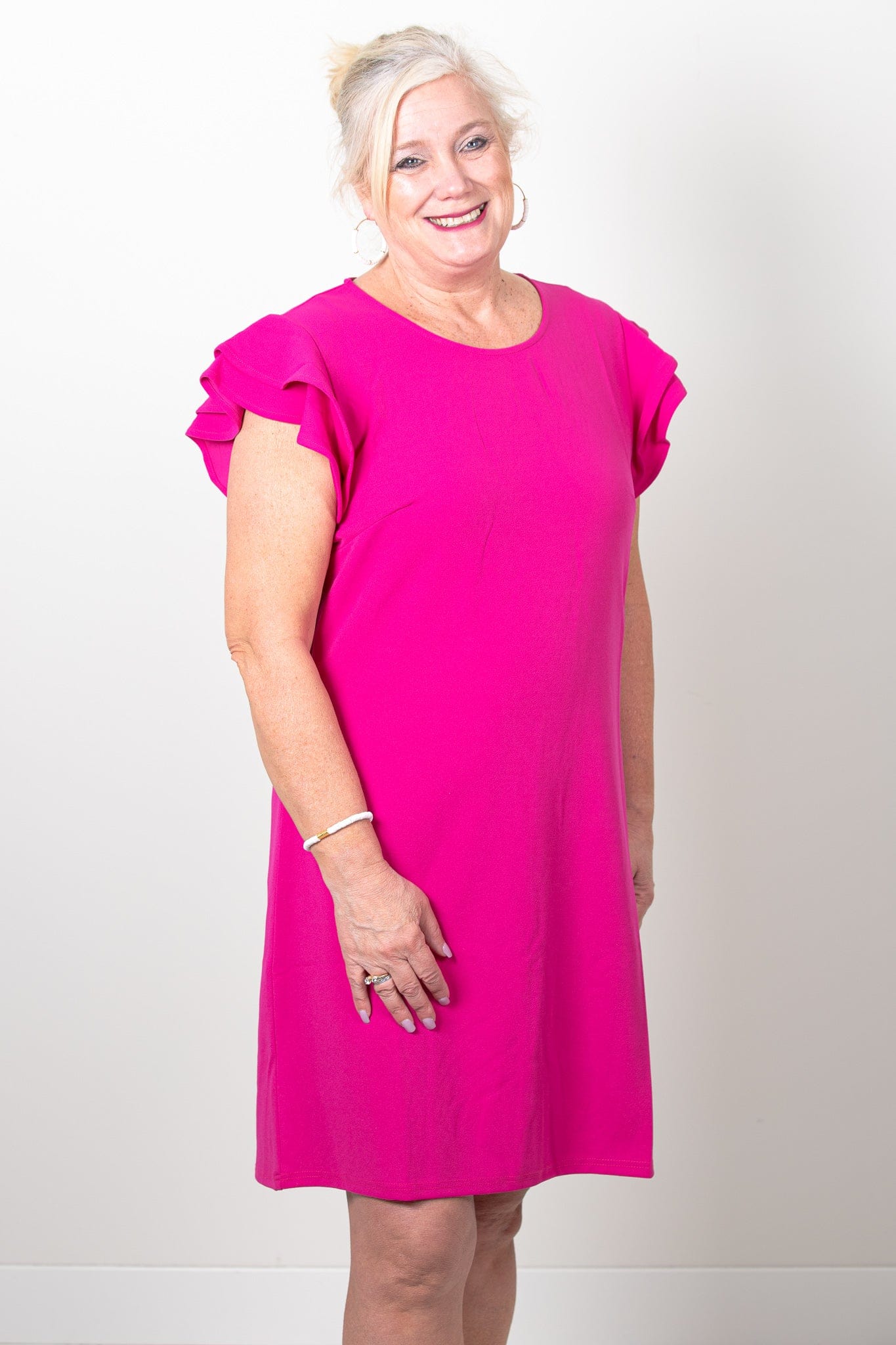 Hot Pink Nalia Tiered Cap Sleeve Dress