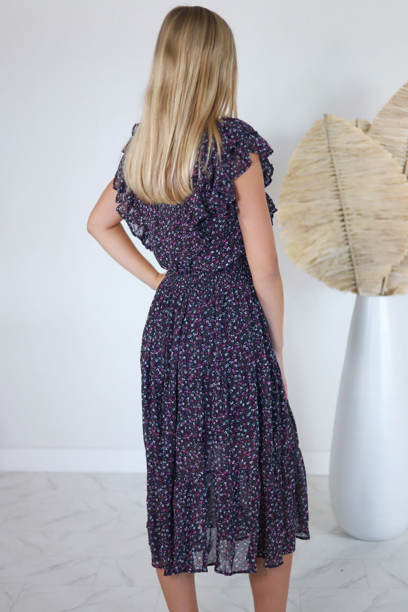 Ruffle Shoulder Floral Dress