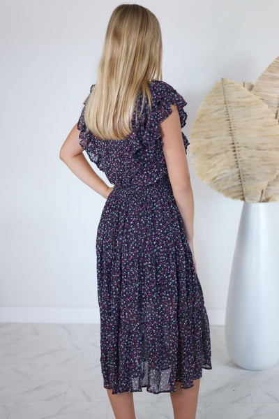 Ruffle Shoulder Floral Dress