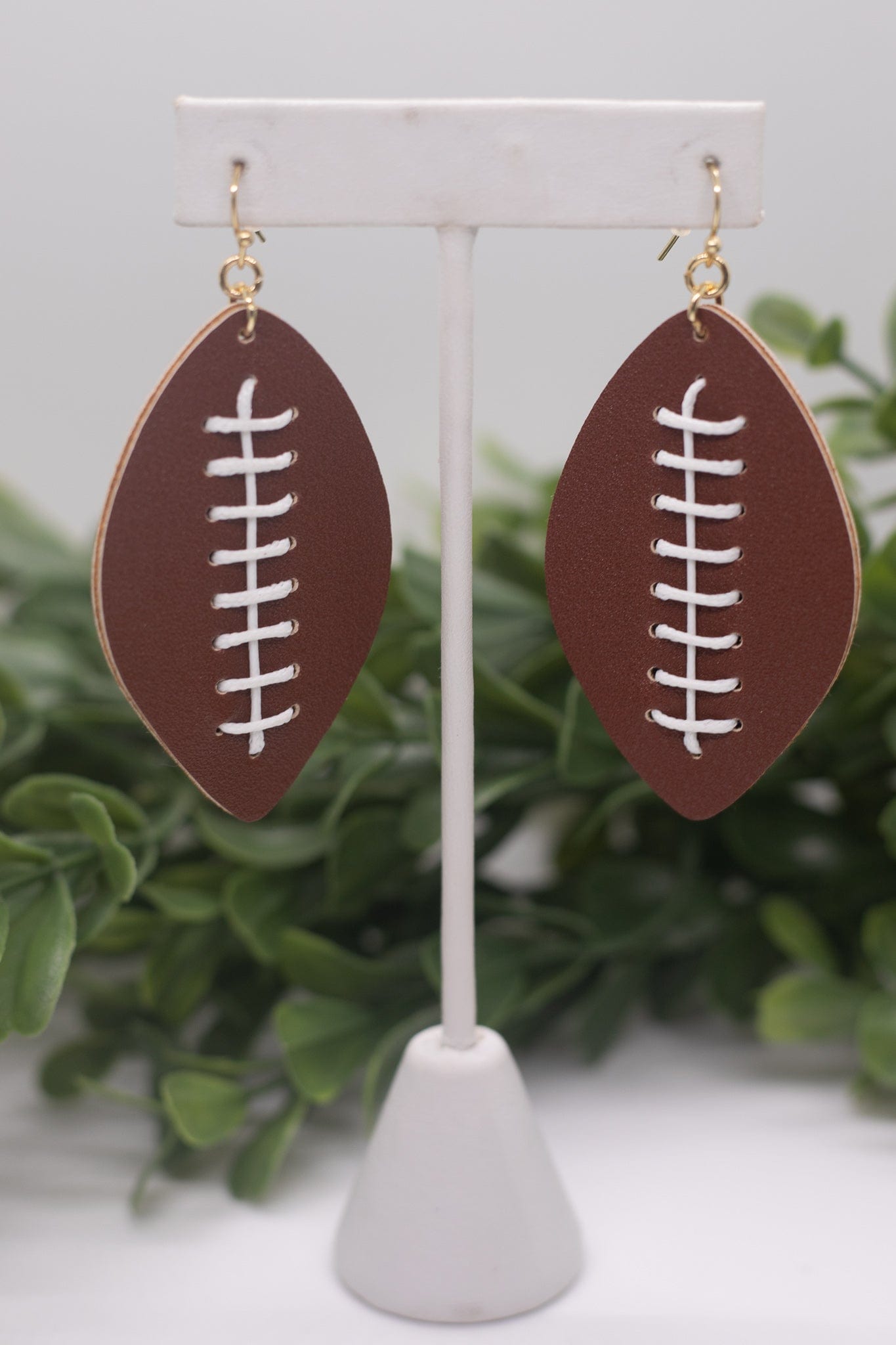 Brown Leather Football Earring