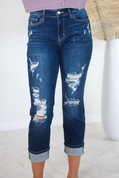 Distressed Splatter Boyfriend Denim