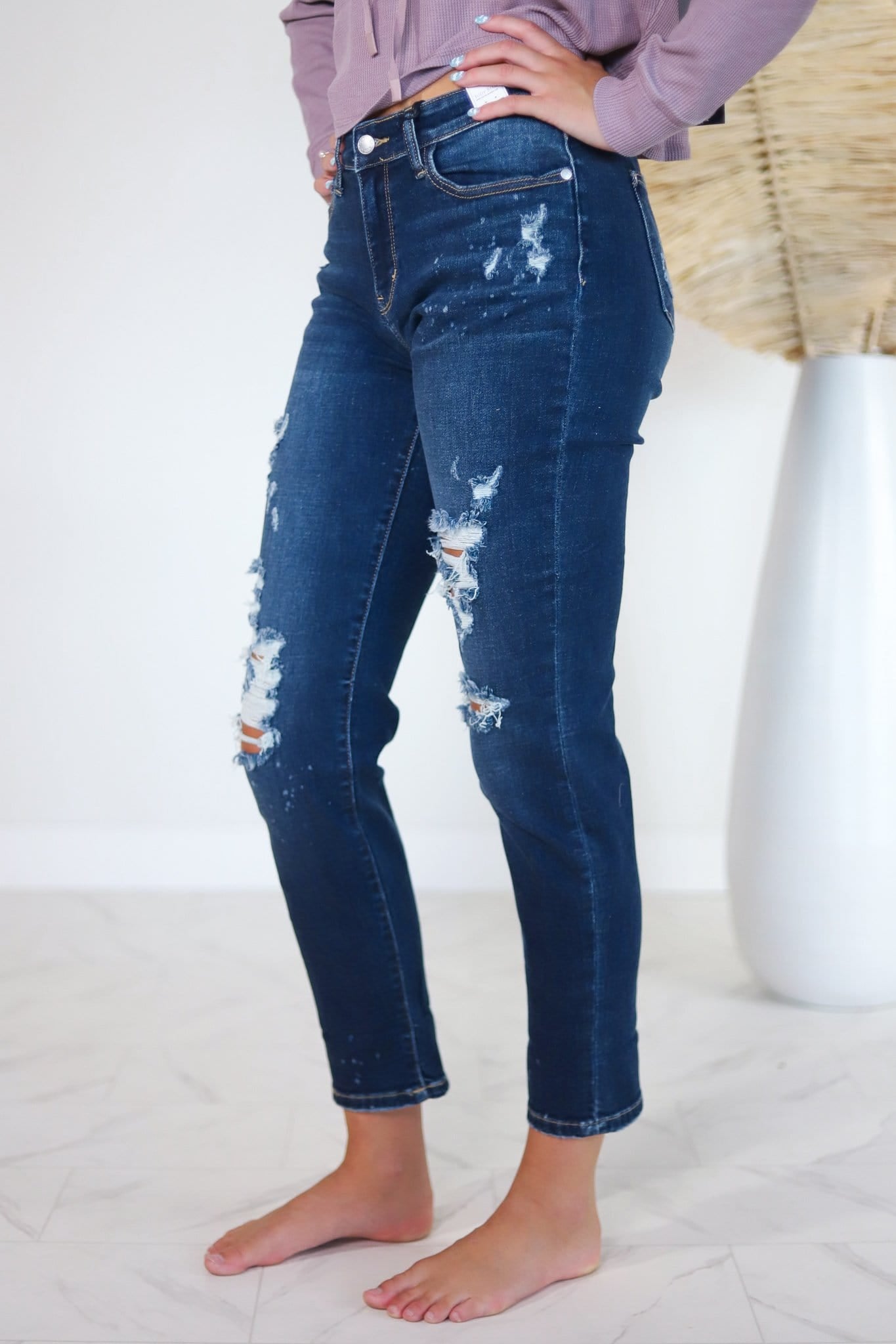 Distressed Splatter Boyfriend Denim