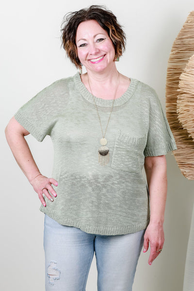 Sage Summer Knit Pocket Top