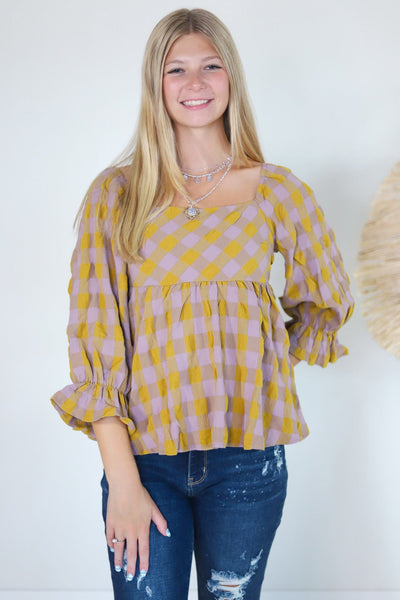 Gold & Purple Check Top