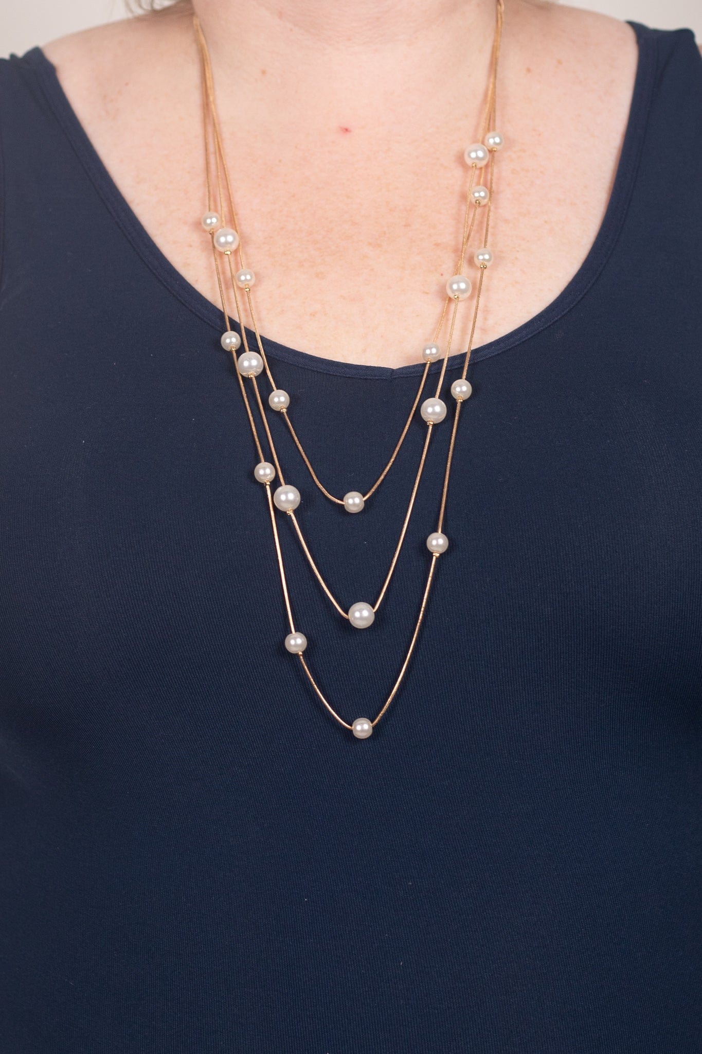 Triple Pearl Dangle Necklace