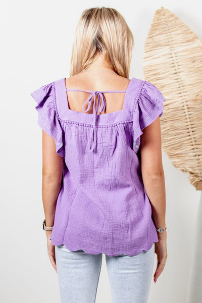 Lavender Fields Ruffle Sleeve Top
