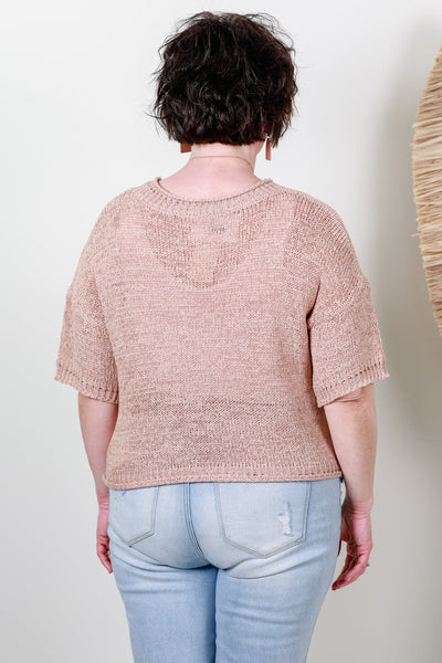 Taupe Short Sleeve Crop Sweater