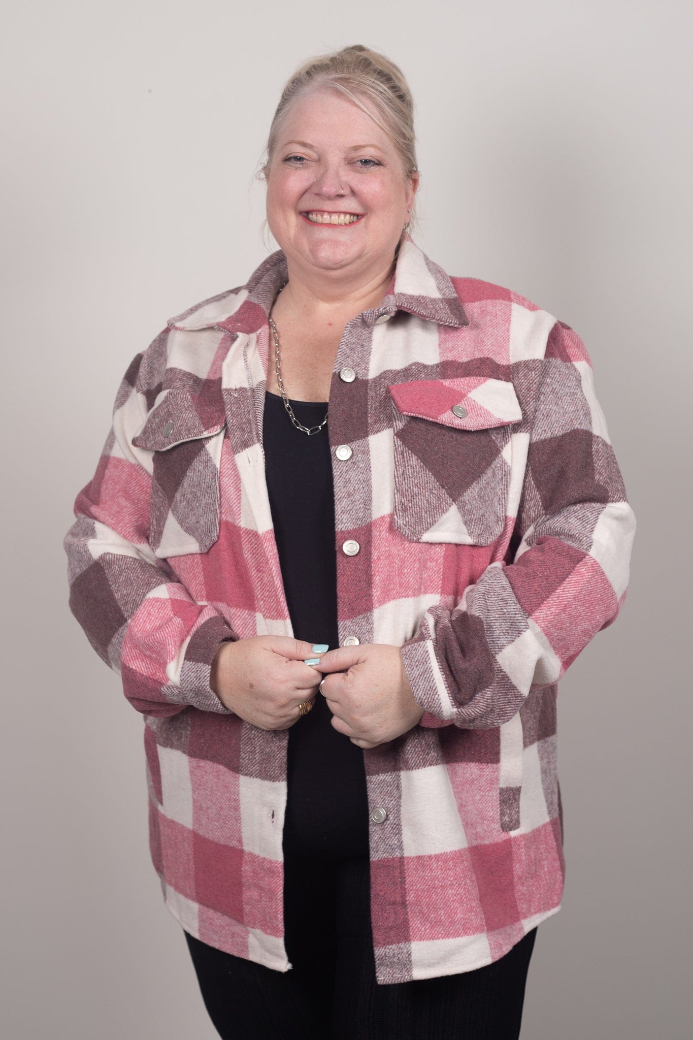 pink plaid shacket