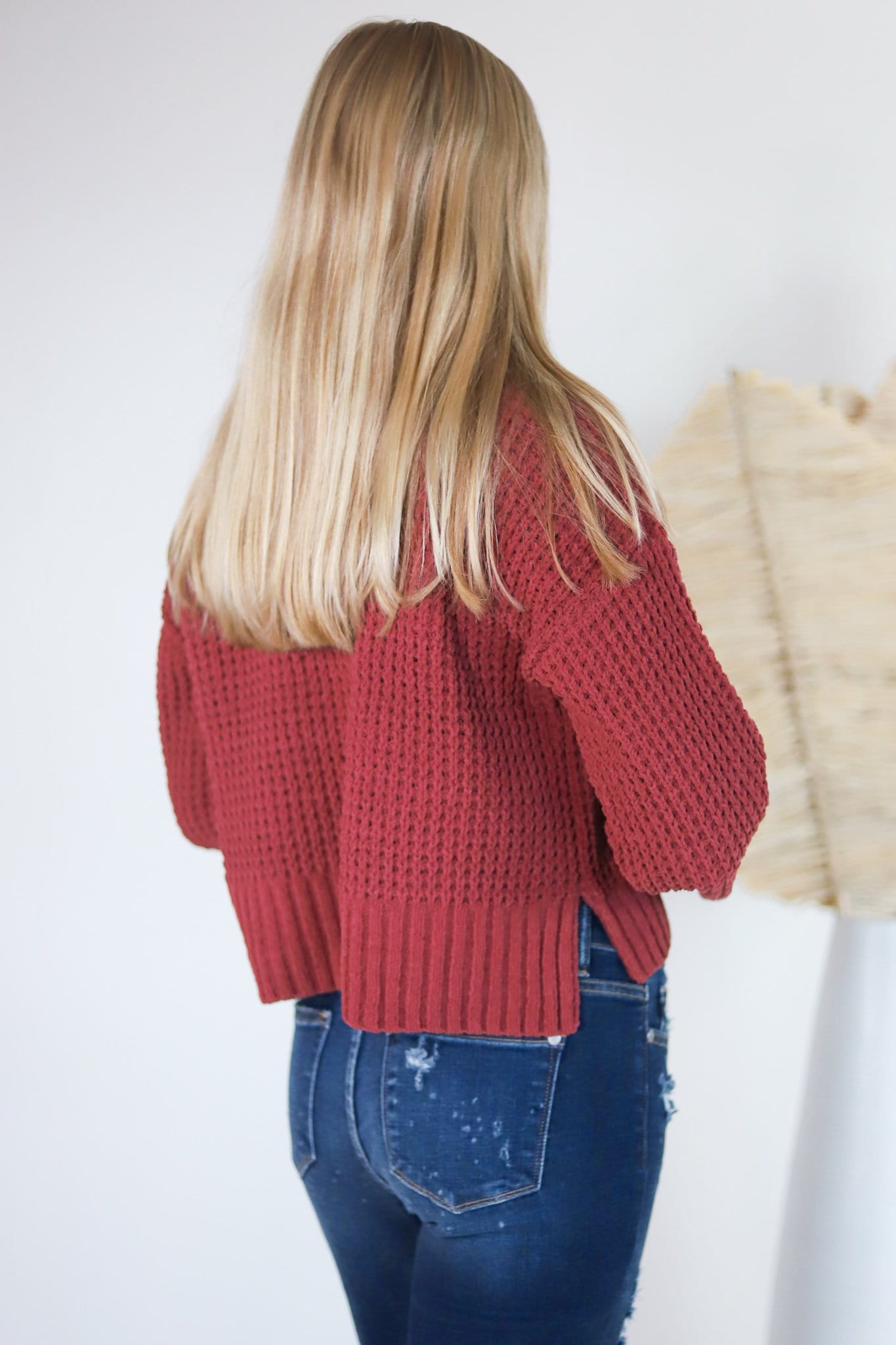 ribbed mock neck sweater