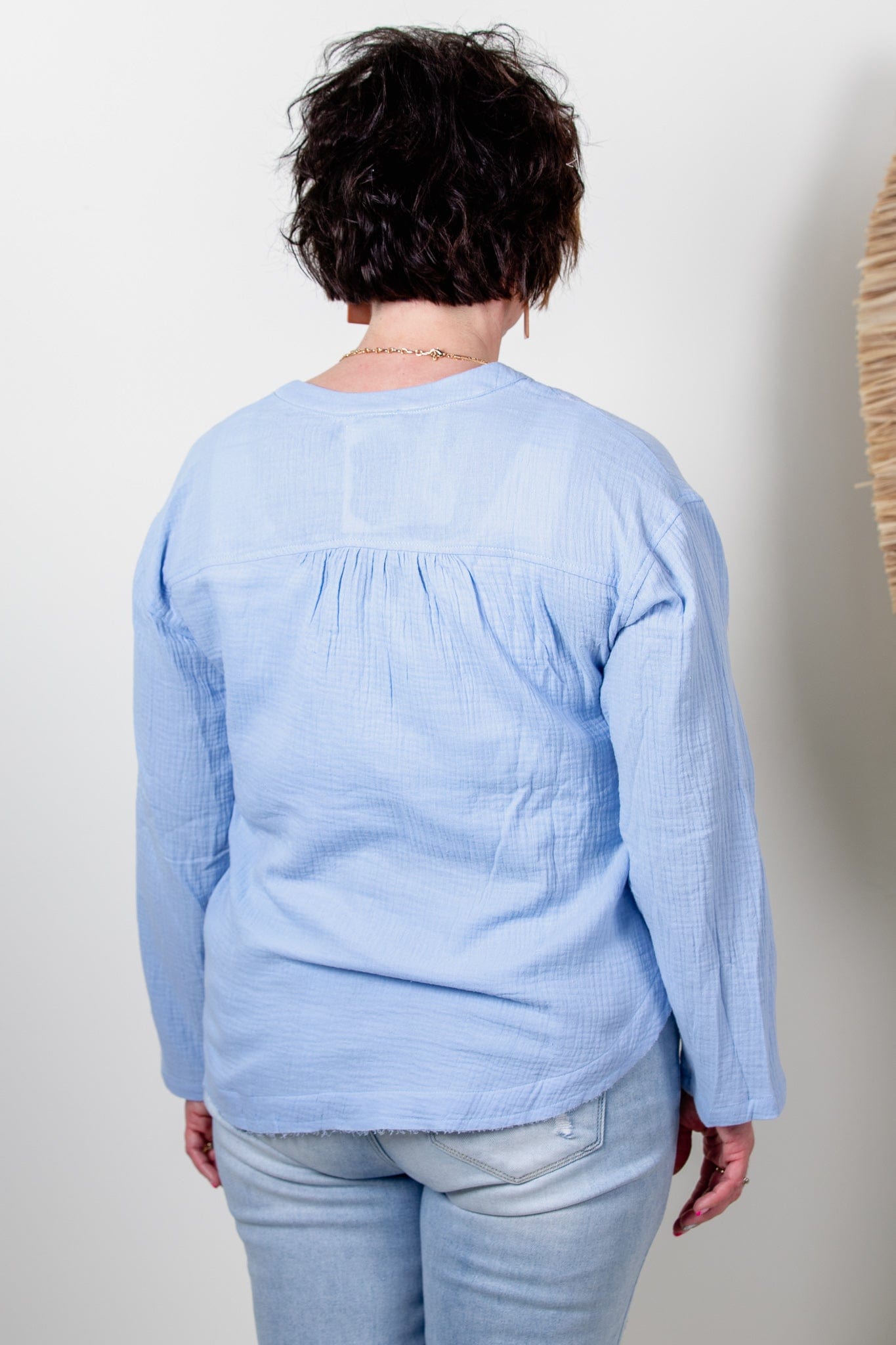 Sky 3/4 Sleeve Gauze Top