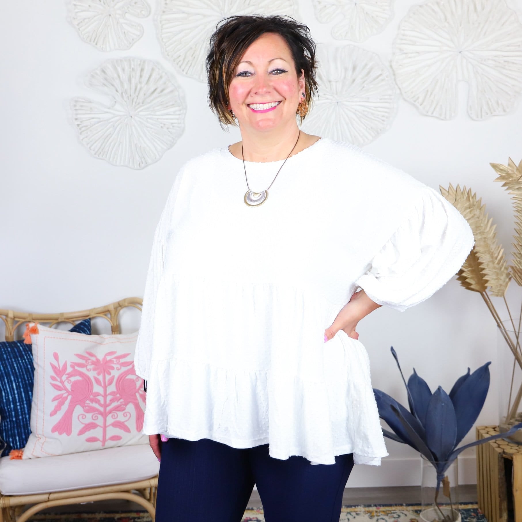 Cream Texture Babydoll Top