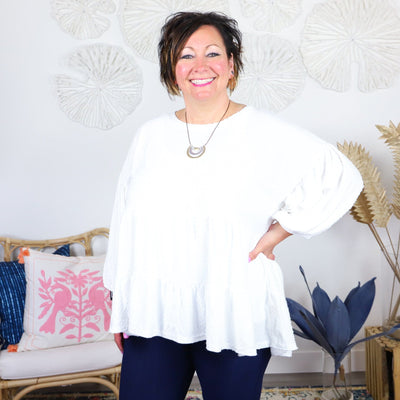Cream Texture Babydoll Top