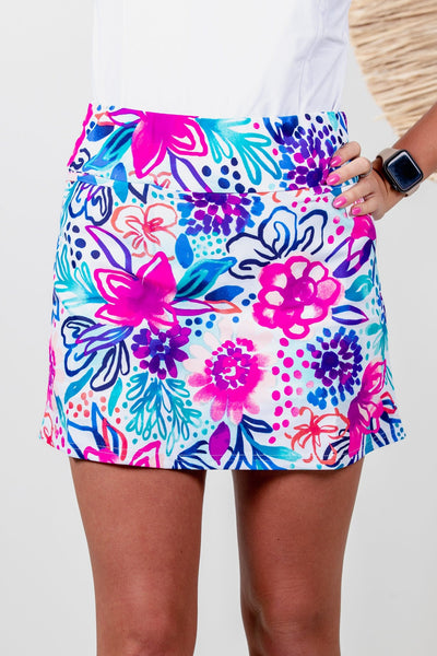White Watercolor Floral Giselle Skort