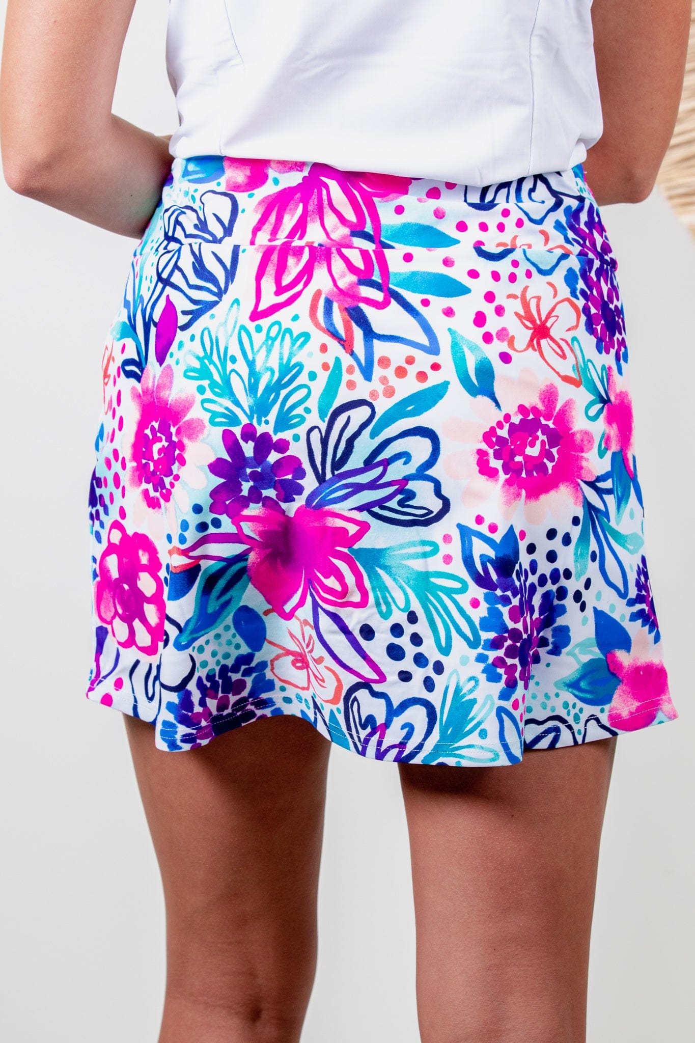 White Watercolor Floral Giselle Skort