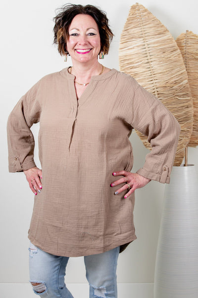 Mocha Gauze Knit Tunic Top