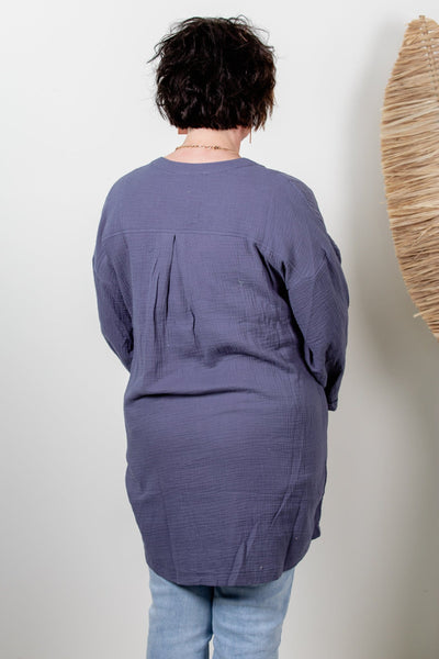 Denim Gauze Knit Tunic Top