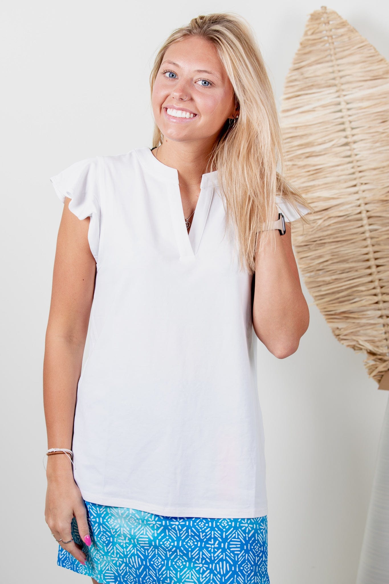 White Ruffle Cap Sleeve Top