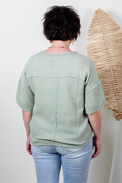 Sage Short Sleeve Gauze Top